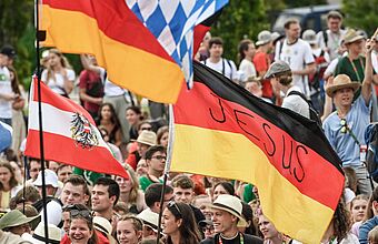 Katechese, genannt "rise up" mit deutschen Pilgern am 2. August 2023 während des Weltjugendtags in Lissabon (Portugal). 
